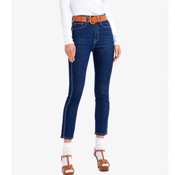 Jordache Jeans Women's Size 30 Blue Dark Wash Vintage Crop White Stitching - Picture 4 of 8